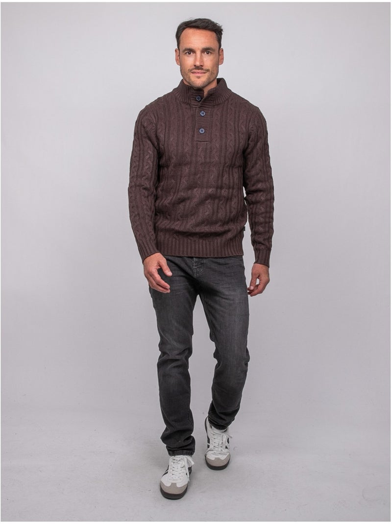 Pull torsadé col montant lagow Marron - Kiabi