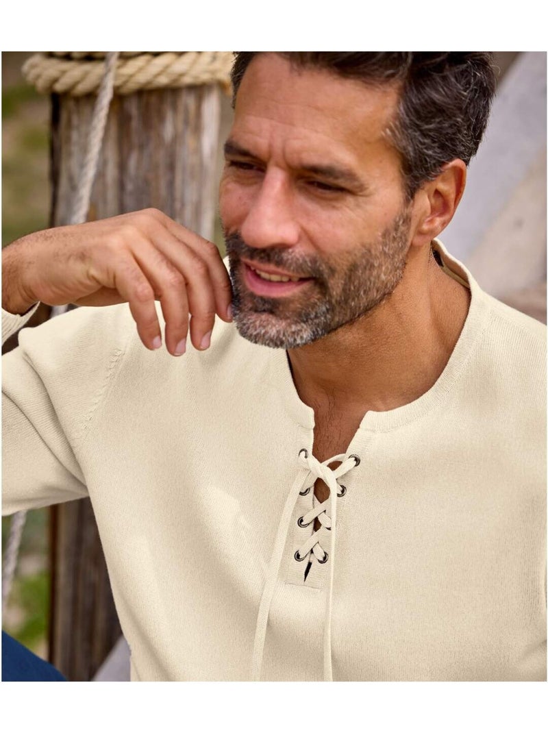 Pull Tricot Col Lacé   - ATLAS FOR MEN Beige - Kiabi