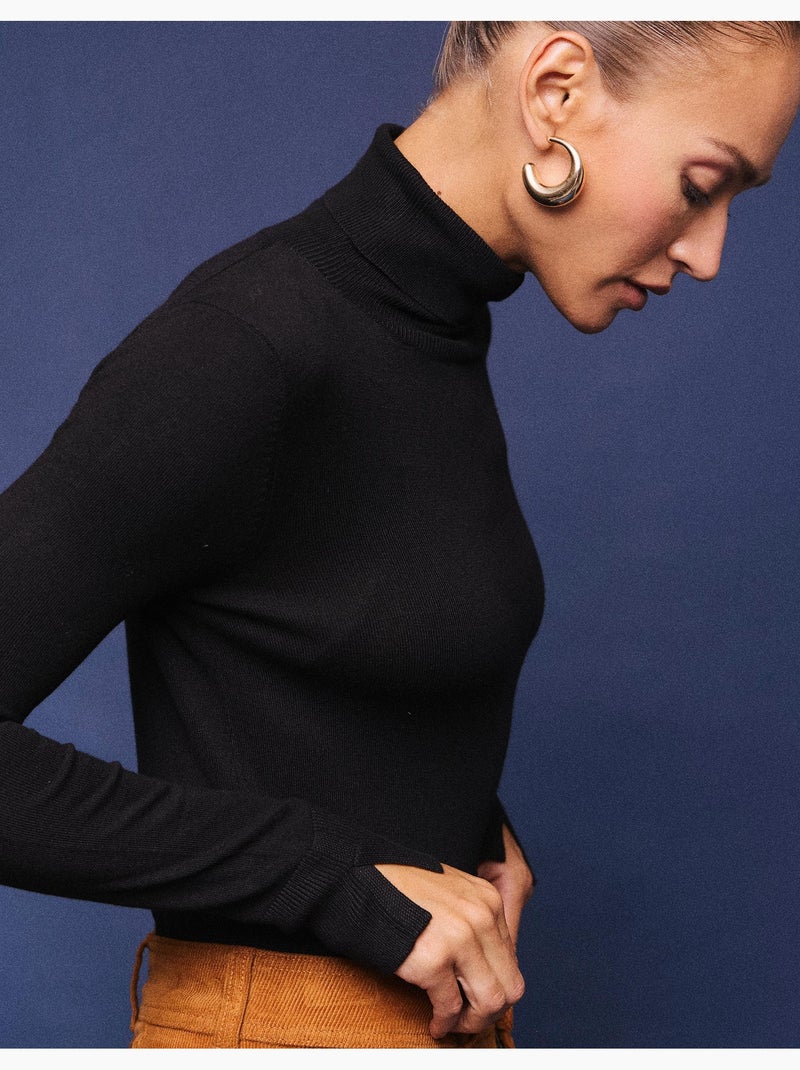 Pull tricoté à col montant, mo fashion Noir - Kiabi