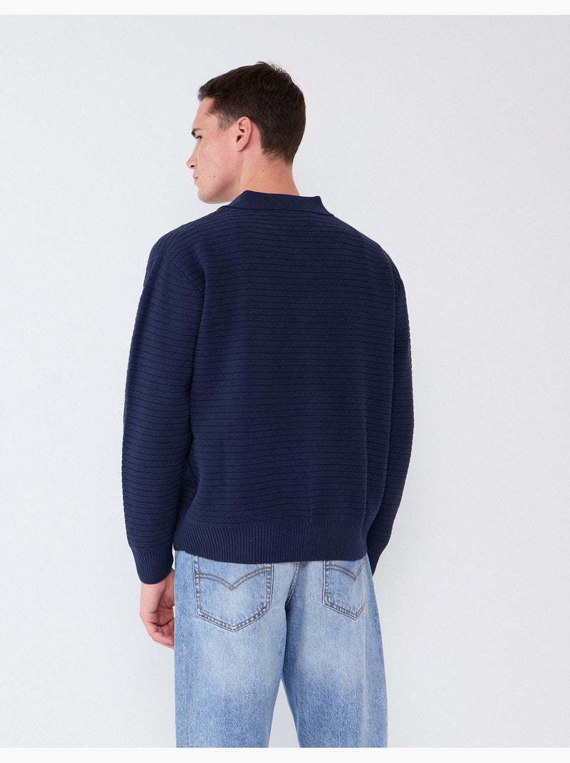 Pull tricoté à col polo, mo fashion Bleu - Kiabi