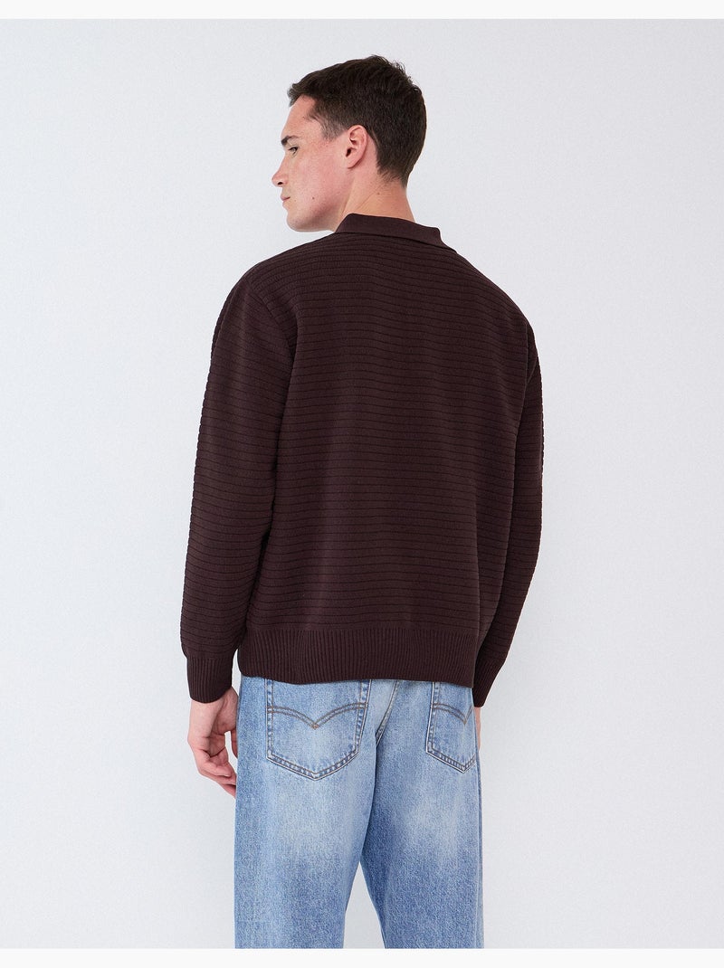 Pull tricoté à col polo, mo fashion Marron - Kiabi