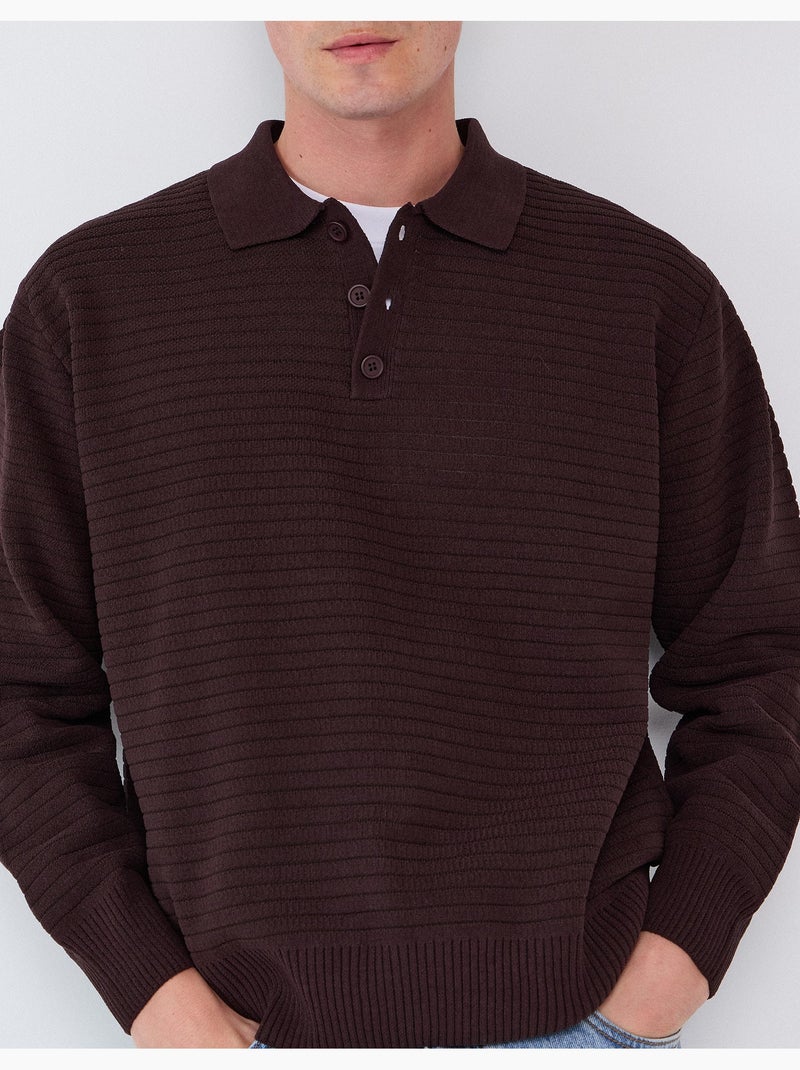 Pull tricoté à col polo, mo fashion Marron - Kiabi