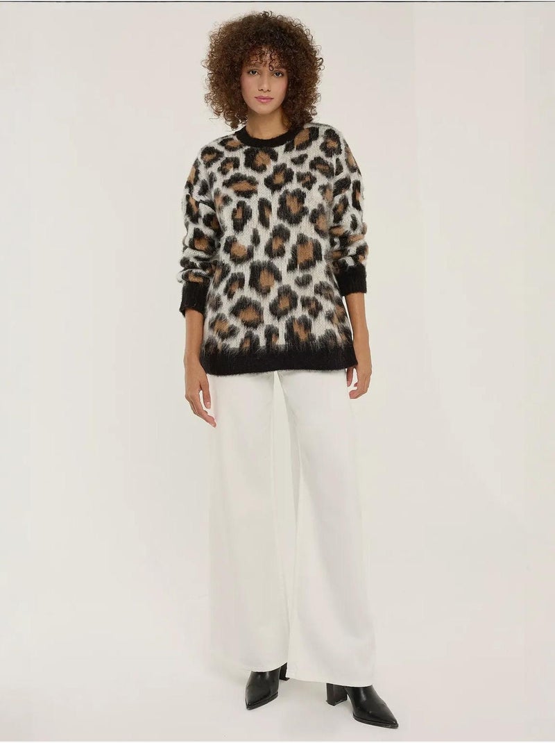Pull tricoté à imprimé léopard Multicolore - Kiabi