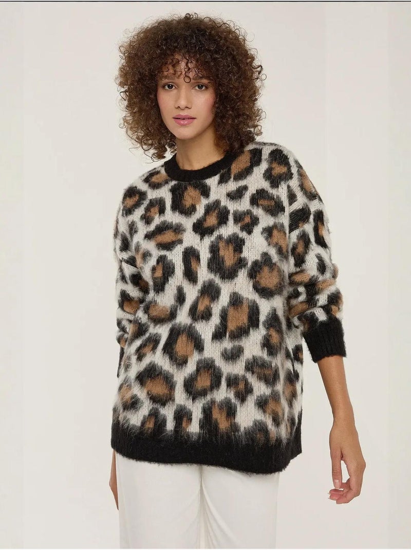Pull tricoté à imprimé léopard Multicolore - Kiabi