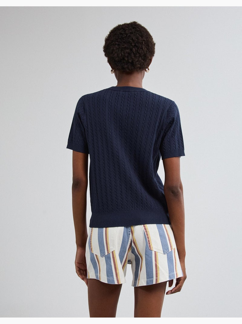 Pull tricoté à manches courtes, mo fashion Bleu - Kiabi