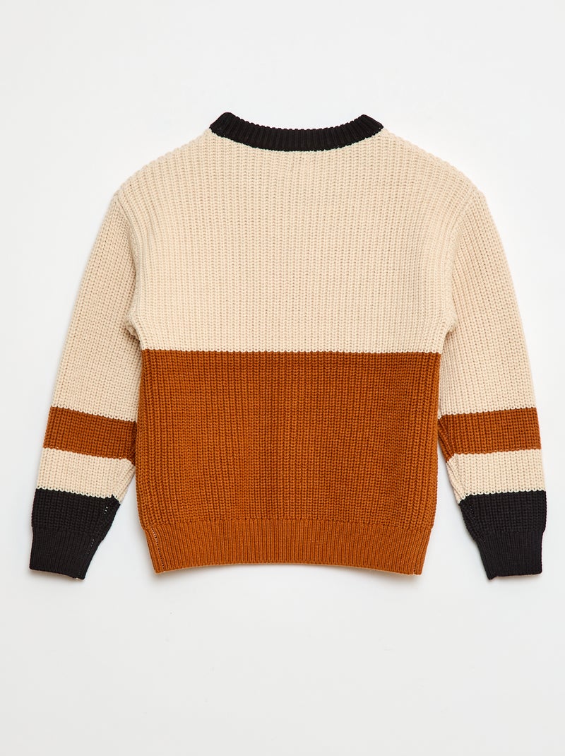 Pull tricoté en color block Beige - Kiabi