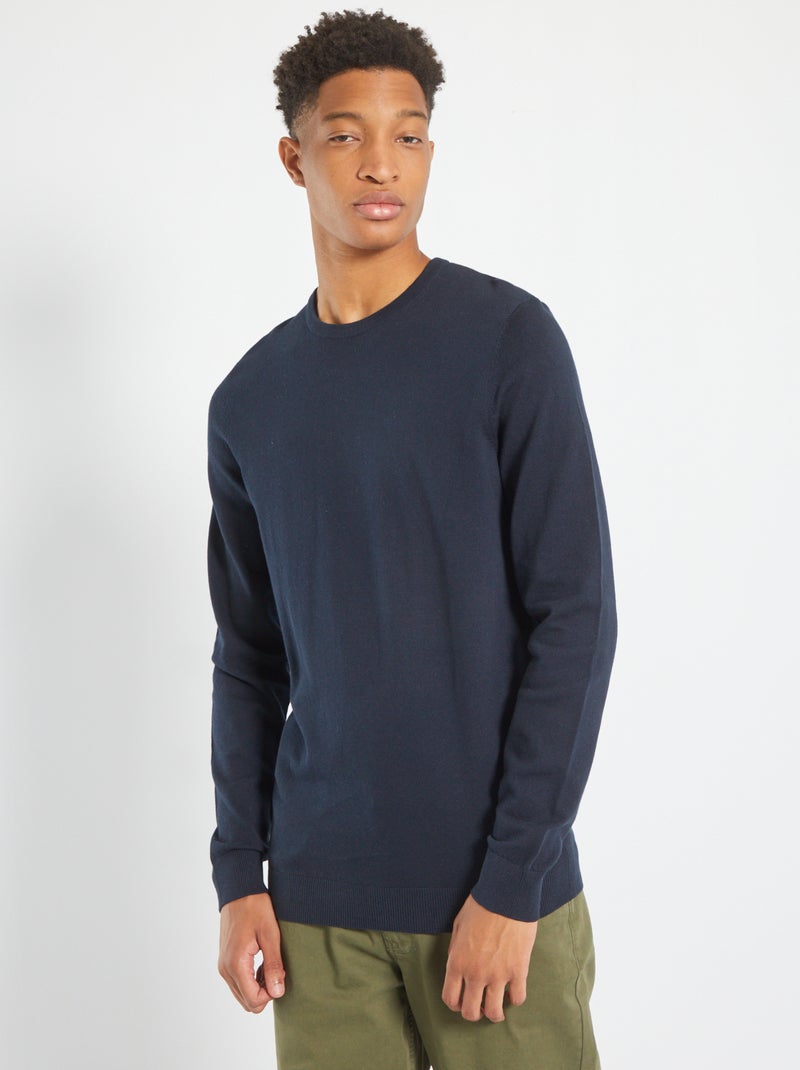 Pull uni à col rond +1m90 bleu marine - Kiabi