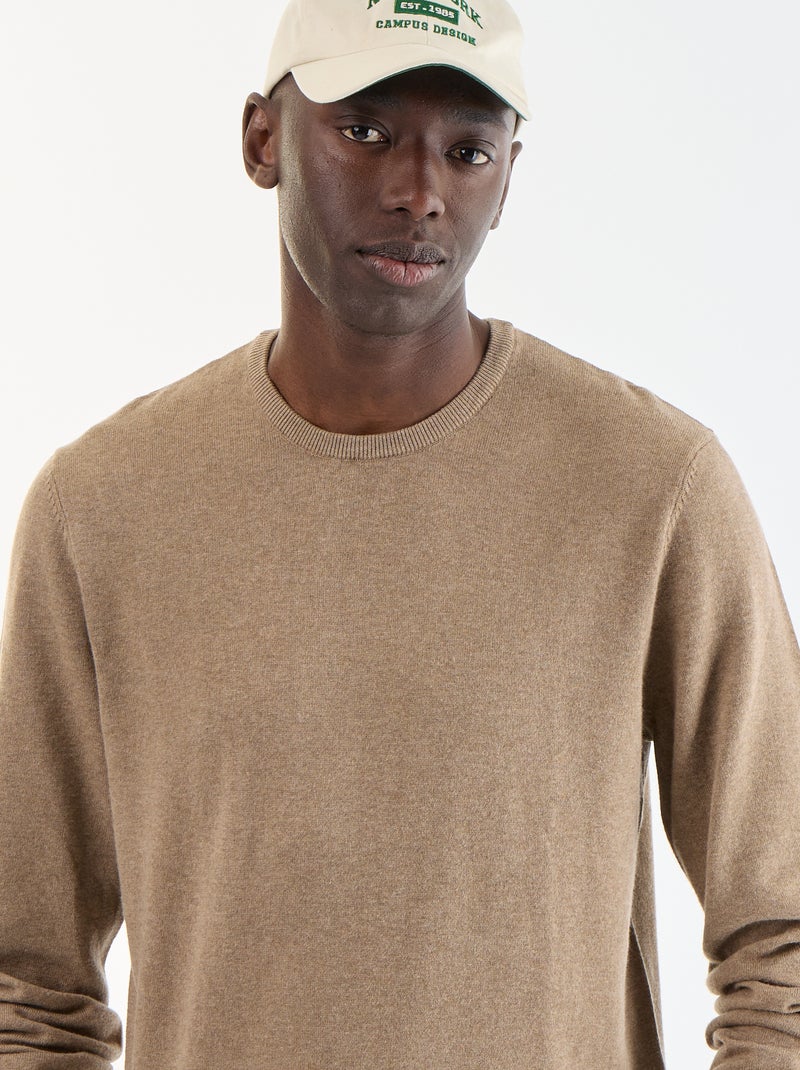 Pull uni à col rond Beige - Kiabi