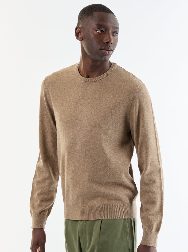 Pull uni à col rond Beige - Kiabi