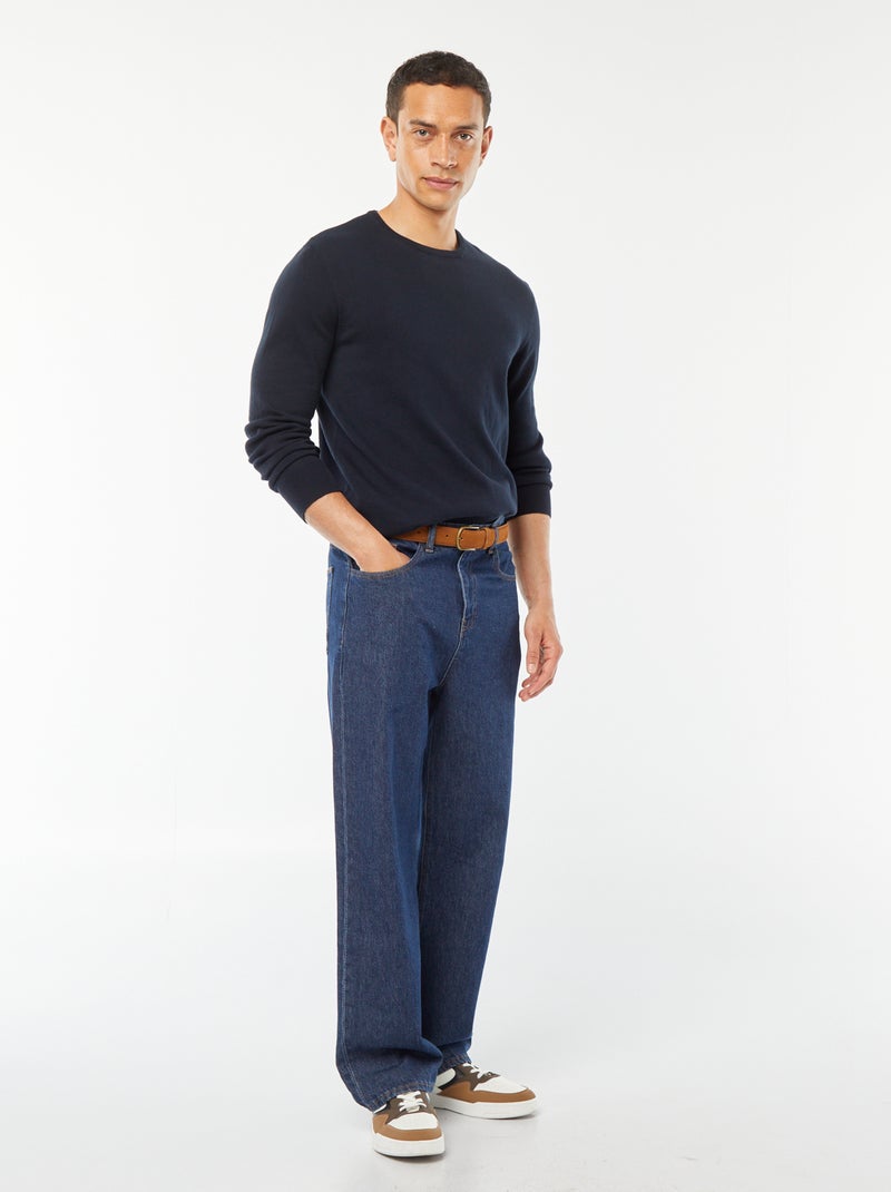 Pull uni à col rond Bleu marine - Kiabi