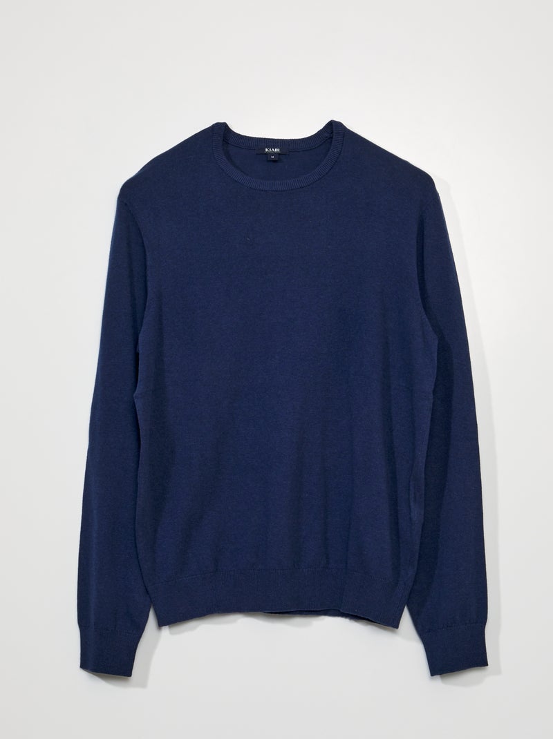 Pull uni à col rond Bleu - Kiabi