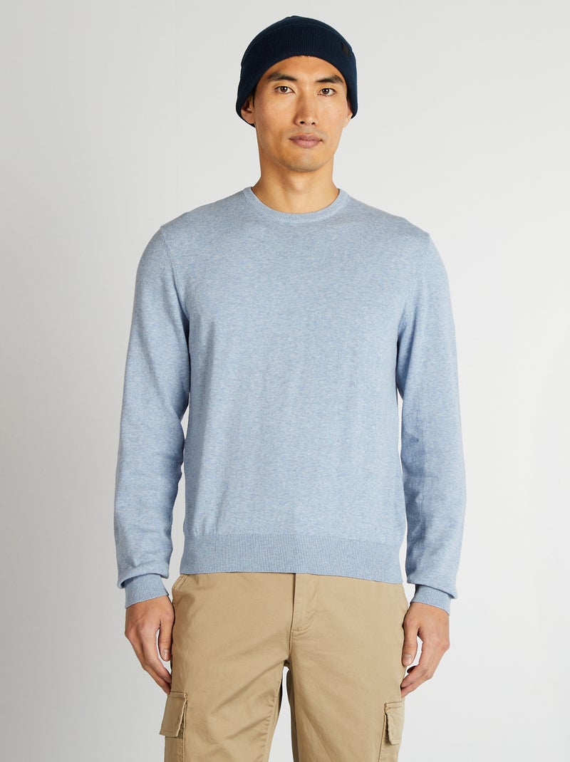 Pull uni à col rond Bleu - Kiabi