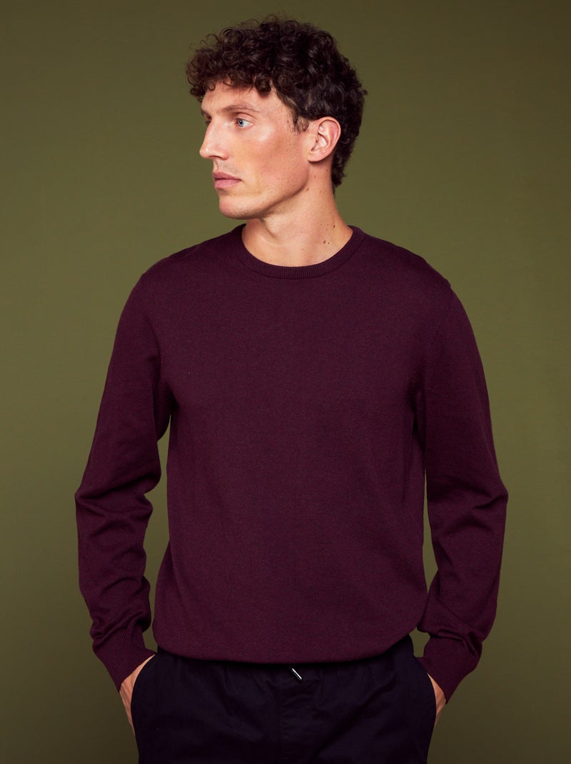Pull uni à col rond Bordeaux - Kiabi