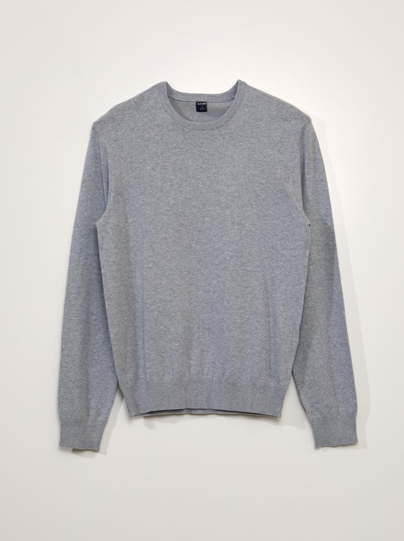 Pull uni à col rond Gris - Kiabi