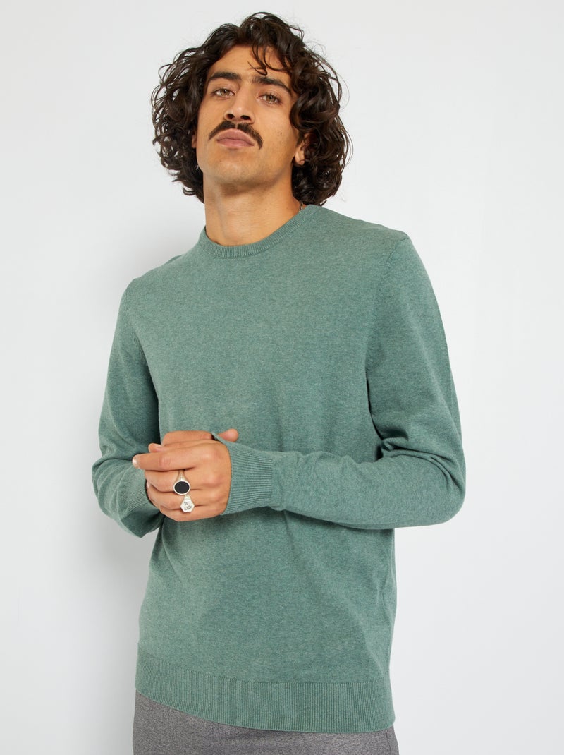 Pull uni à col rond - Kaki - 12.00€ - Kiabi