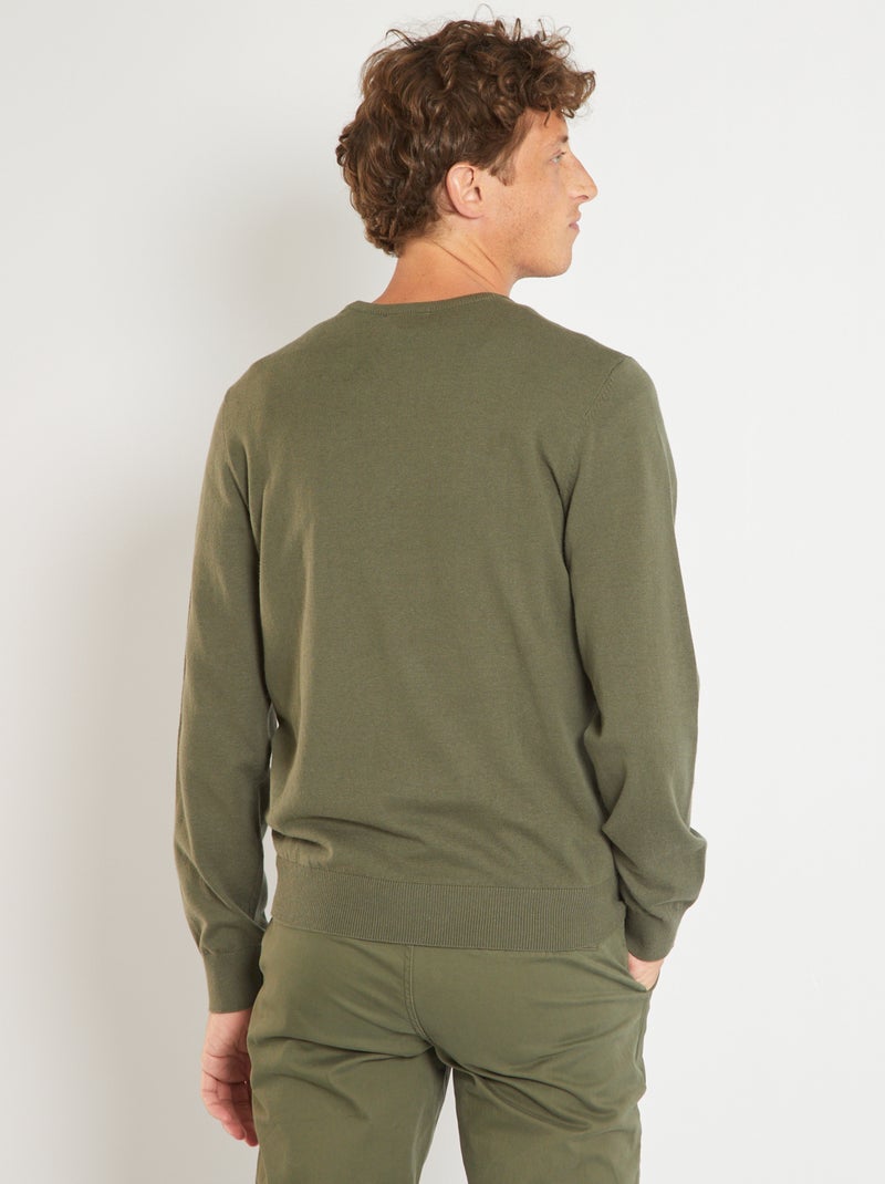 Pull uni à col rond Kaki - Kiabi