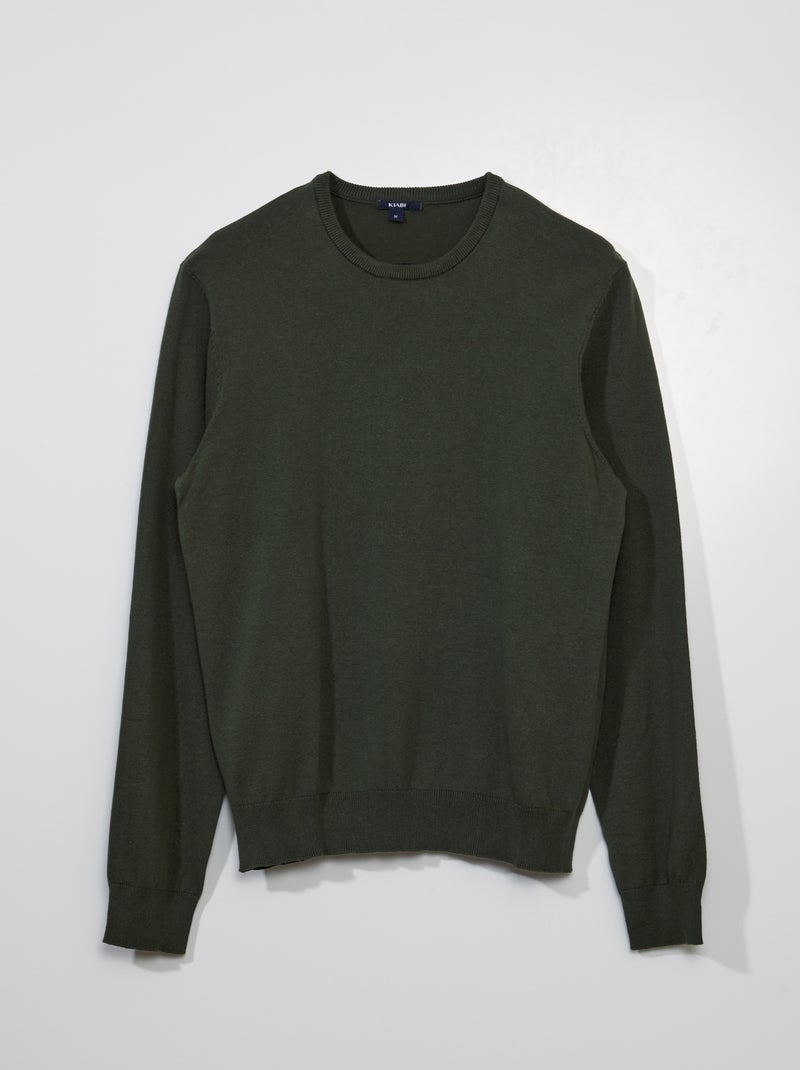 Pull uni à col rond Vert - Kiabi