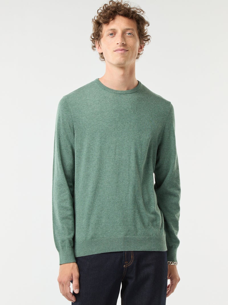 Pull uni à col rond Vert - Kiabi