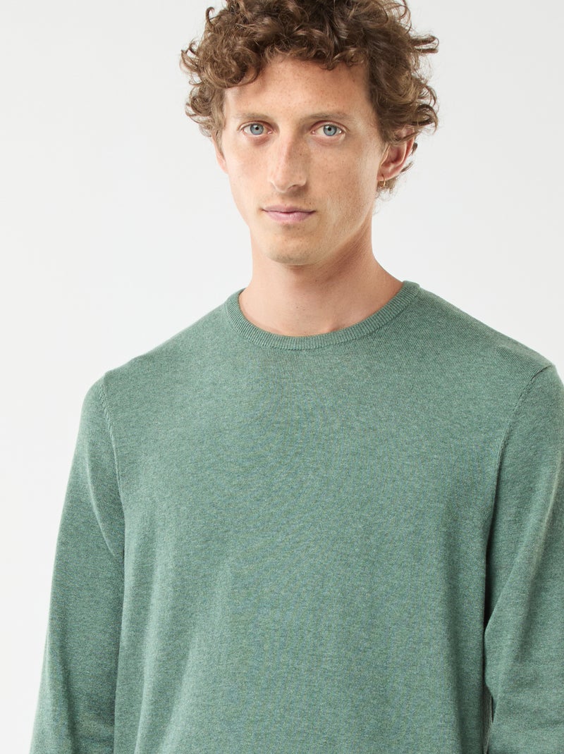 Pull uni à col rond Vert - Kiabi