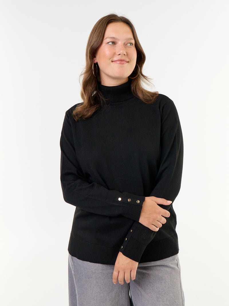 Pull uni à col roulé Noir - Kiabi