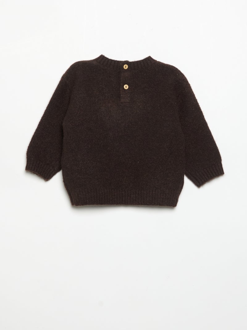 Pull uni avec petite broderie 'renard' Marron - Kiabi