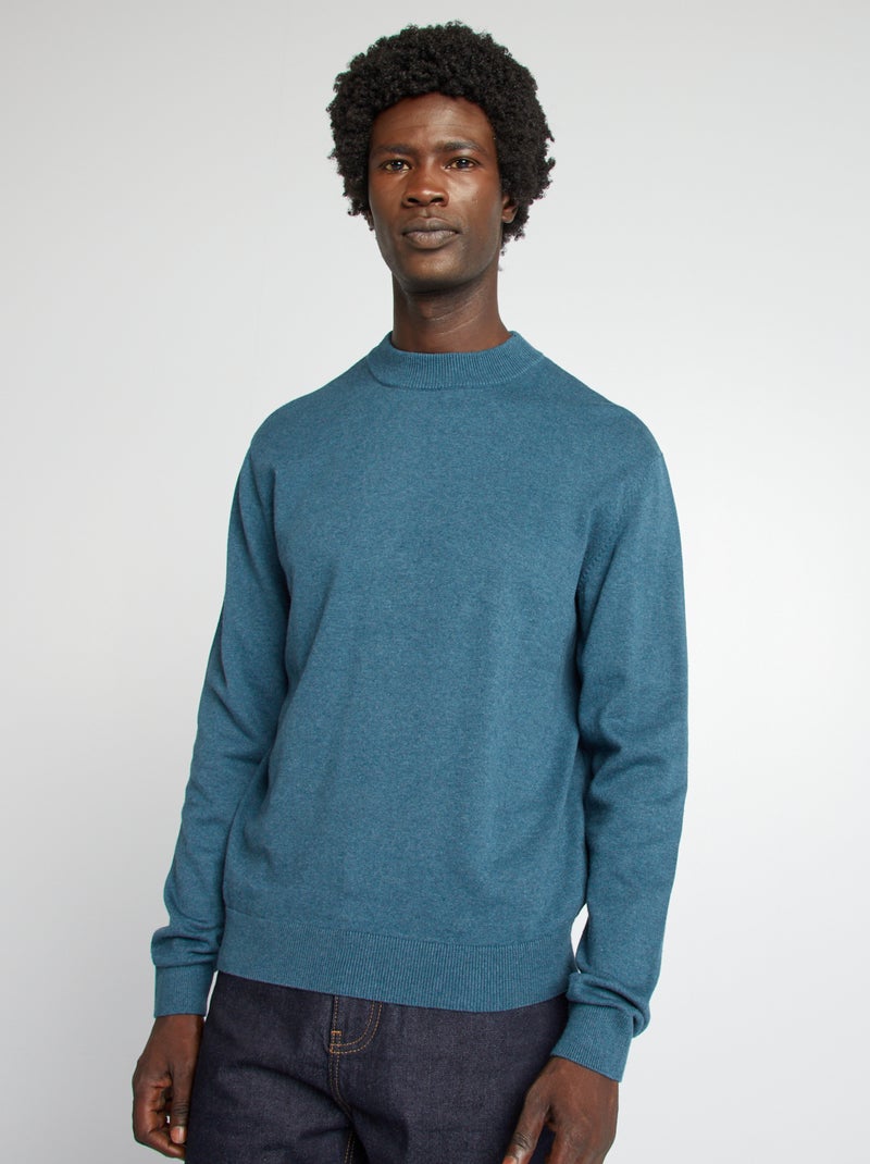 Pull uni col montant Bleu - Kiabi