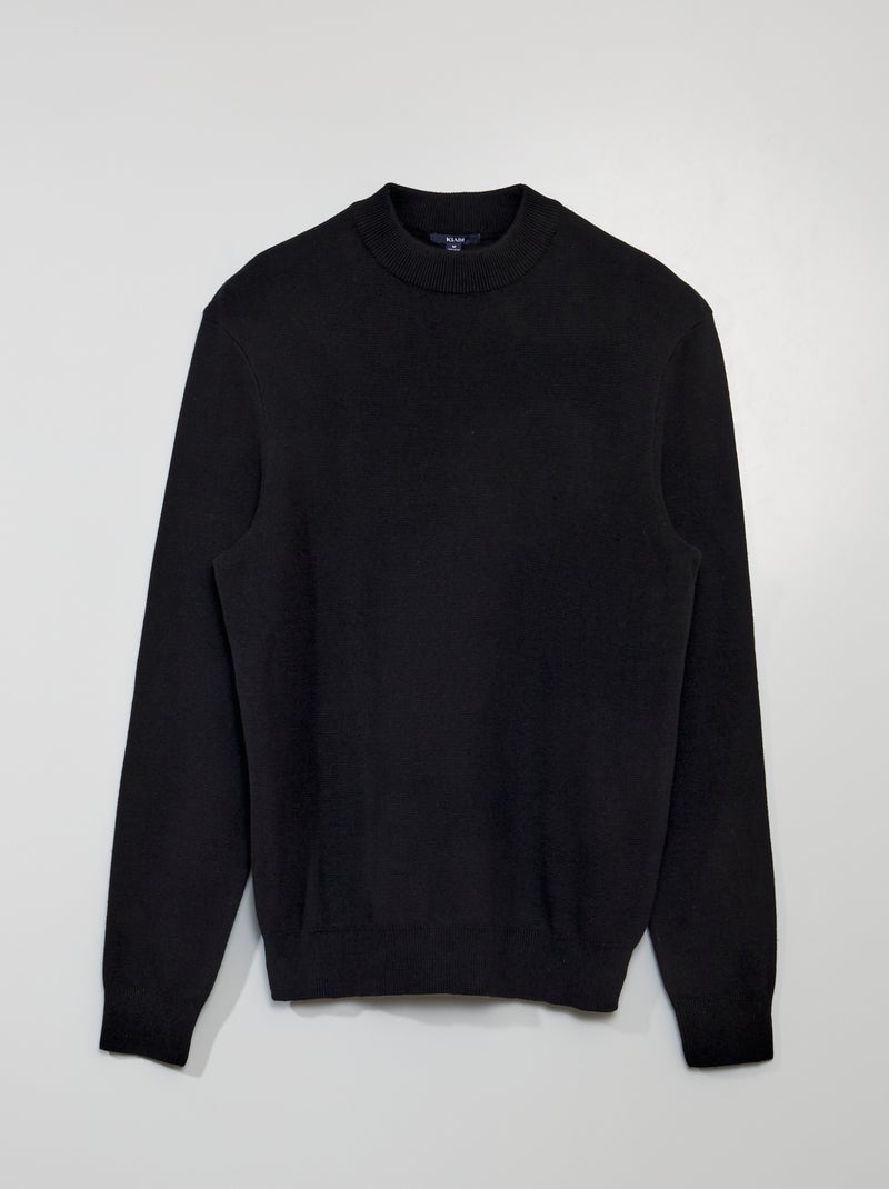 Pull uni col montant noir - Kiabi