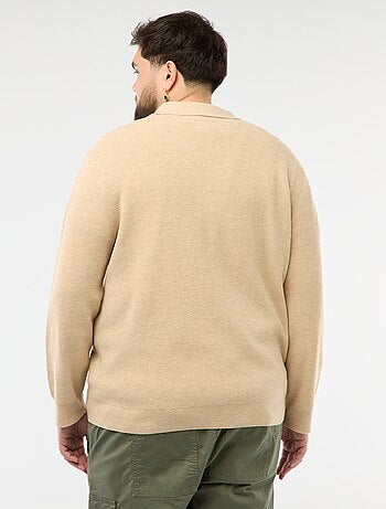 Pull uni col polo boutonné
