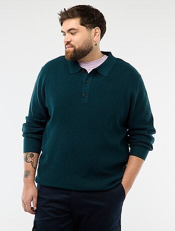 Pull uni col polo boutonné