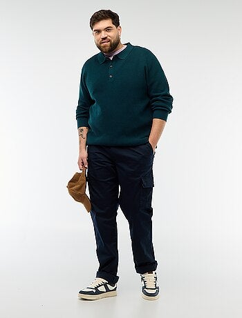 Pull uni col polo boutonné