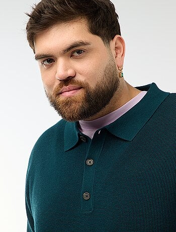 Pull uni col polo boutonné