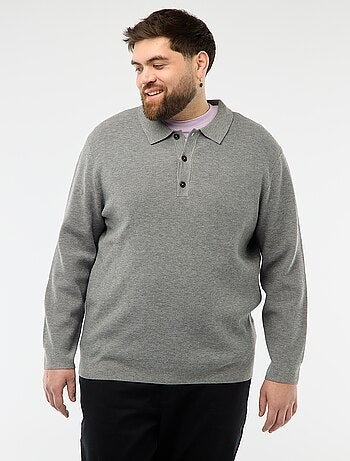 Pull uni col polo boutonné