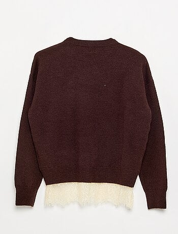 Pull uni en fine jauge avec base dentelle