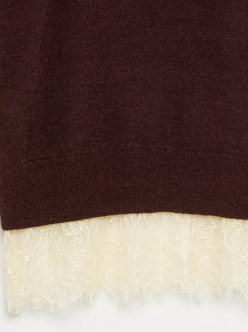 Pull uni en fine jauge avec base dentelle - Kiabi