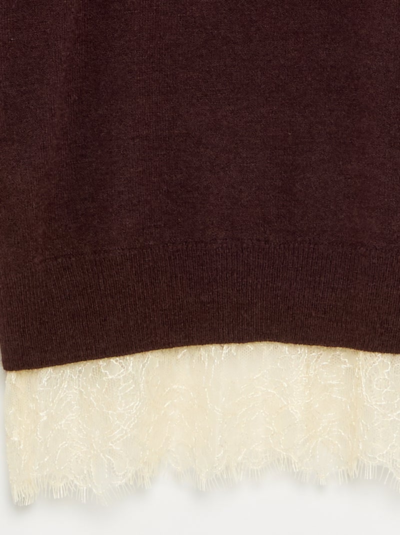 Pull uni en fine jauge avec base dentelle Marron - Kiabi