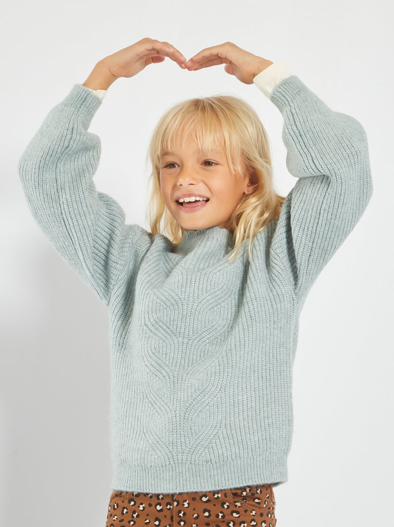 Pull uni en grosse maille bleu - Kiabi