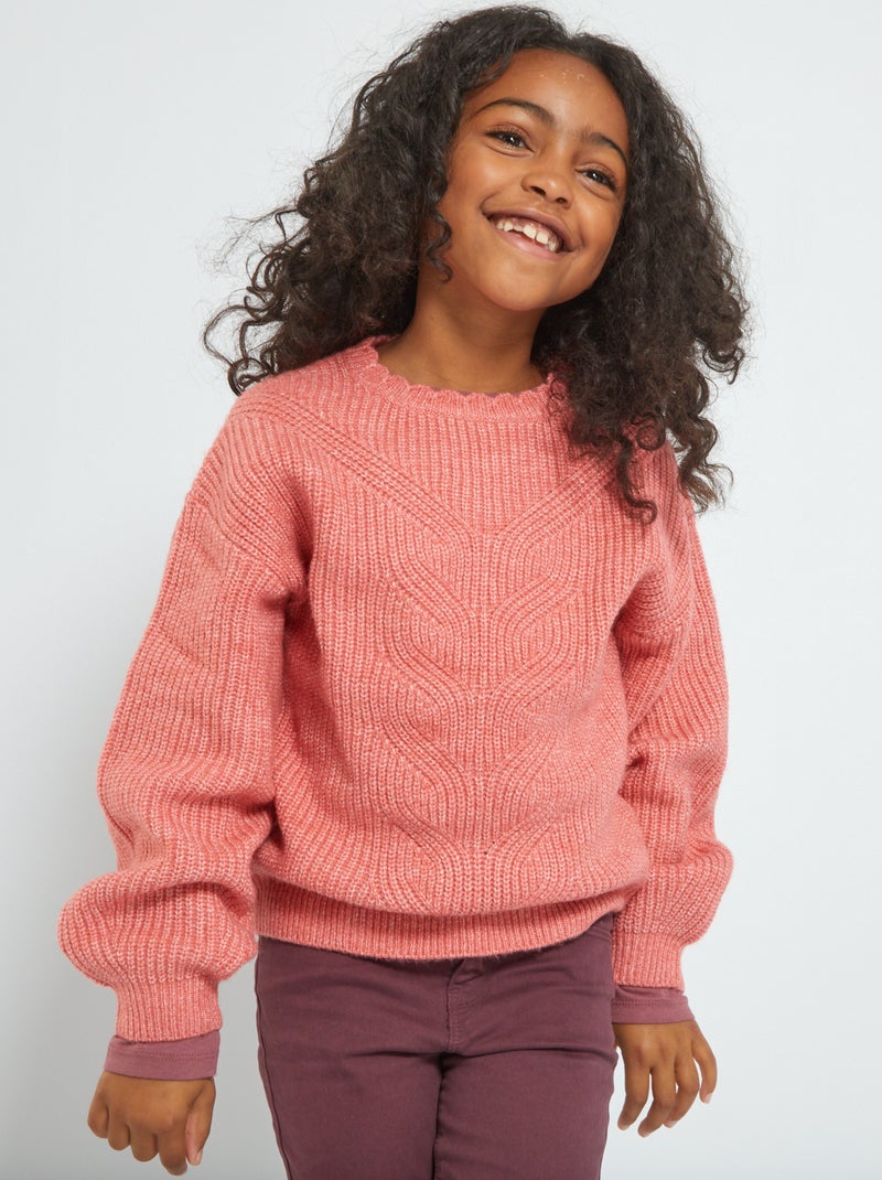 Pull uni en grosse maille rose - Kiabi