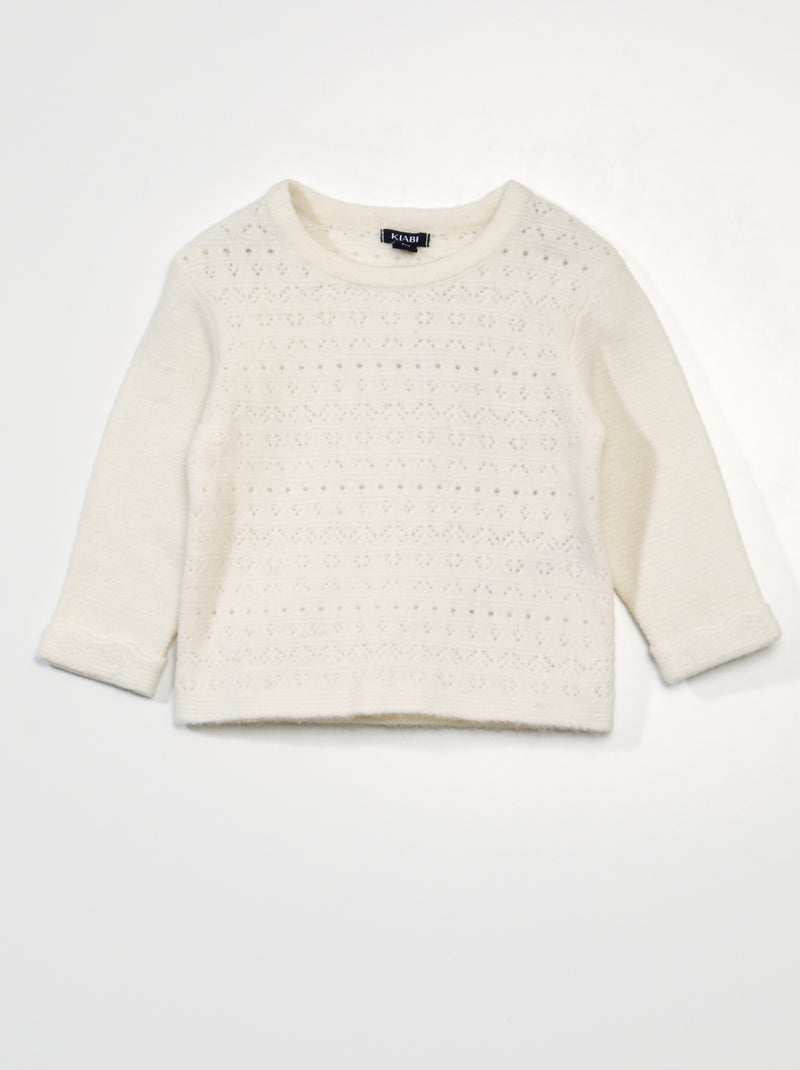 Pull uni en maille ajourée blanc - Kiabi