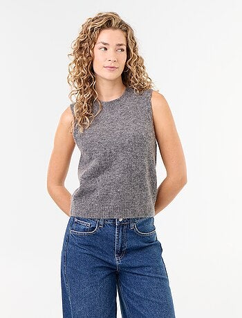 Pull uni en maille chaude sans manches