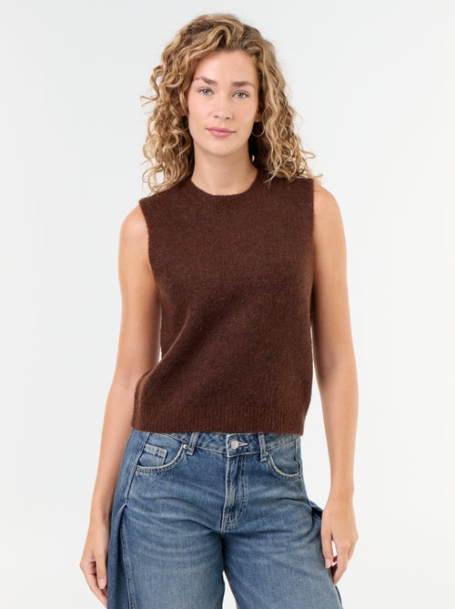 Pull uni en maille chaude sans manches - Kiabi