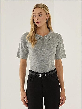 Pull zippé à col polo