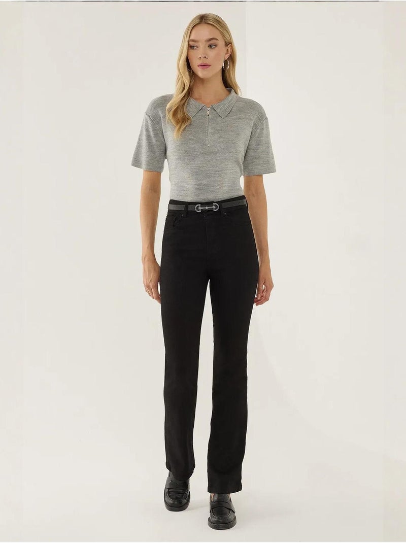 Pull zippé à col polo Gris - Kiabi