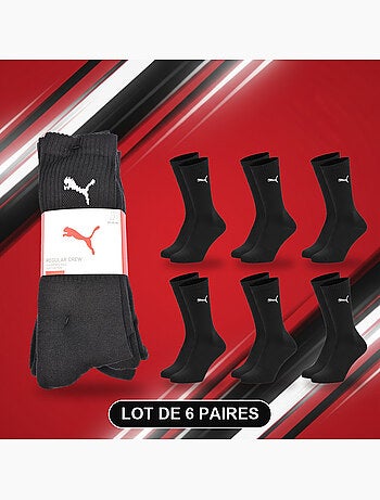 Puma chaussettes mixte crew pack 6 paires (lot) - coton doux, talon cousu