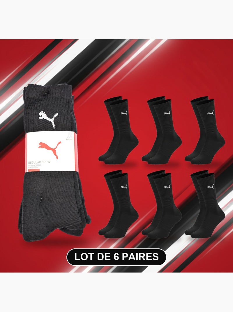 Puma sokken unisex crew set 6 paar - zacht katoen, genaaide hak Zwart - Kiabi