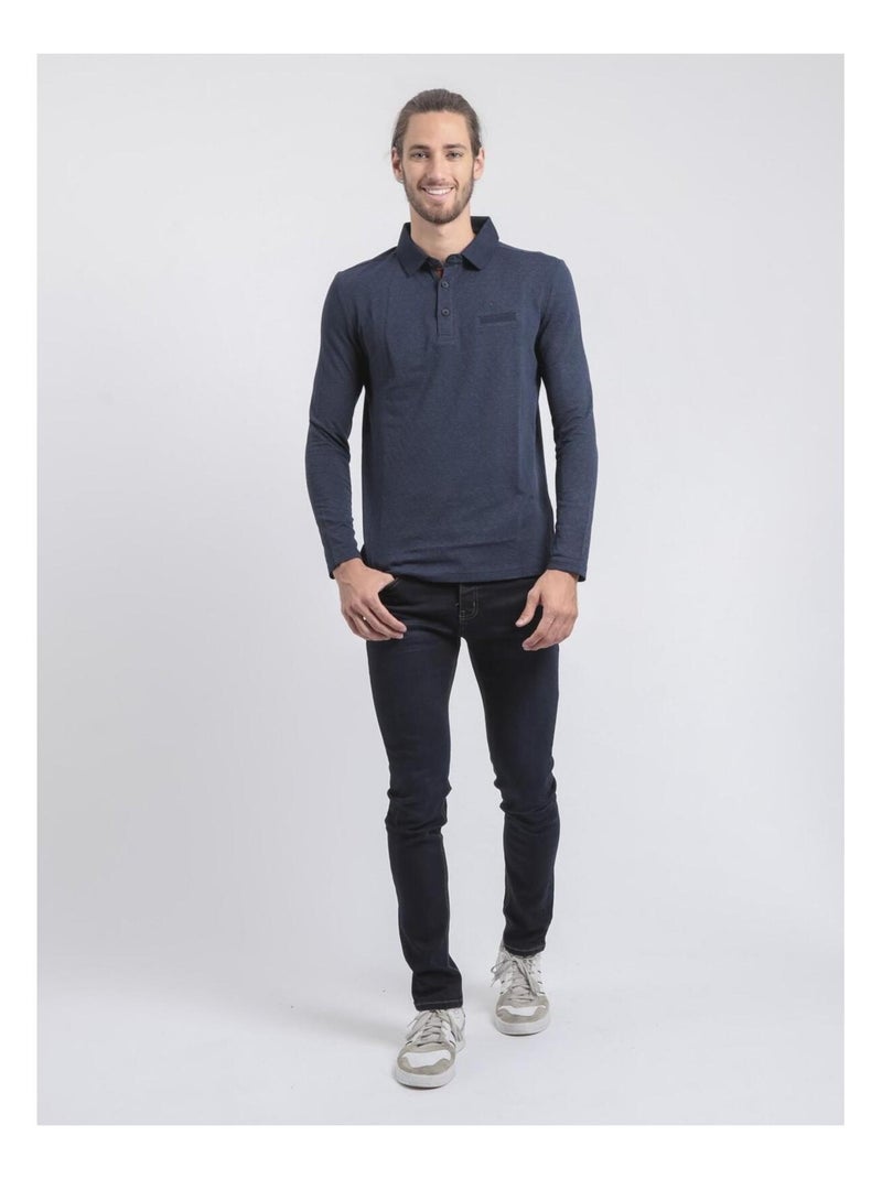 Pumanar poloshirt met lange mouwen van puur katoen Marineblauw - Kiabi
