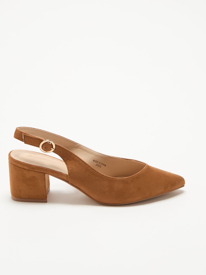 Pumps met spitse neus en blokhak Bruin - Kiabi