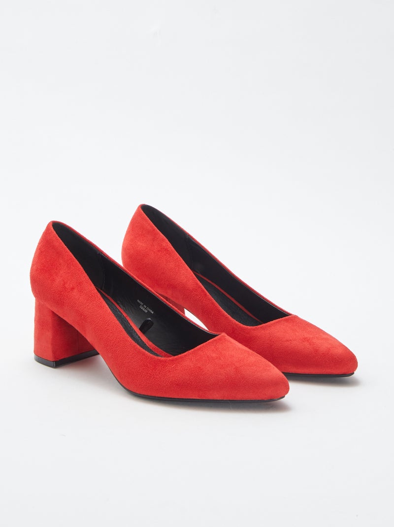 Pumps van suedine met vierkante hakken ROOD - Kiabi