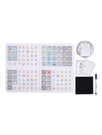 Puzzle magnétique alphabet, 1 boîte magnétique, marqueur effaçable, 26 cartes, 78 carrés magnétiques