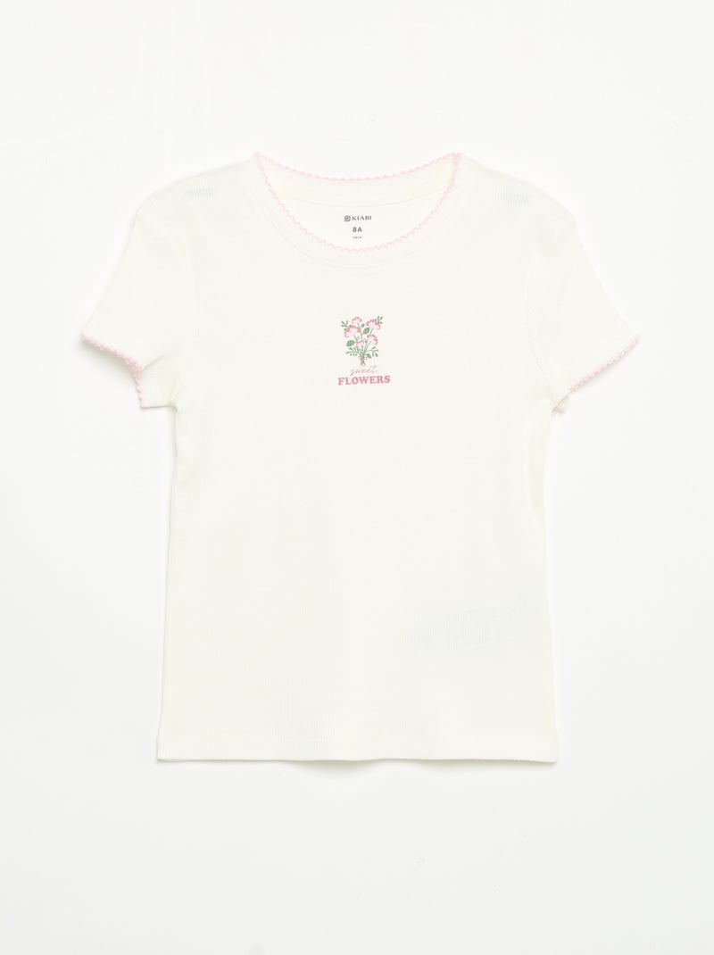 Pyjama 2 pièces - T-shirt à manches courtes + pantalon rayé Rose - Kiabi