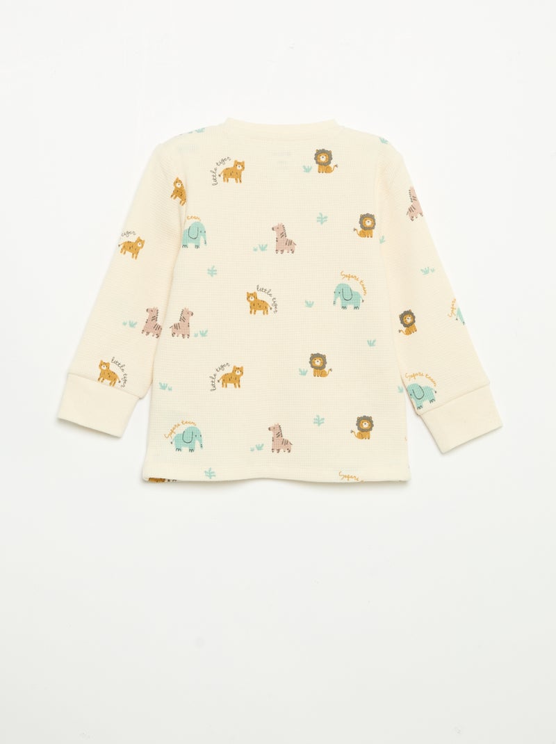 Pyjama 2 pièces - T-shirt à manches longues + pantalon Beige - Kiabi